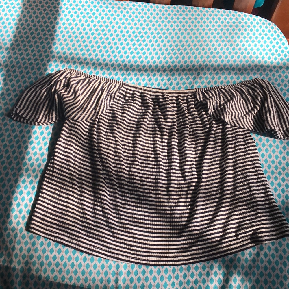 Navy blue and white striped top
